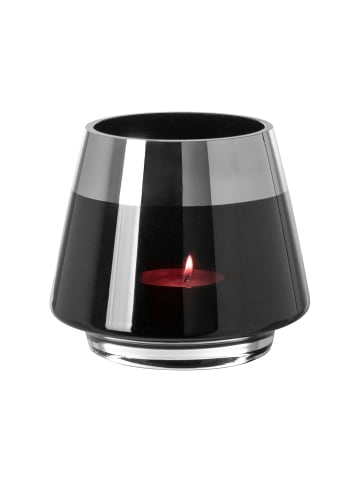 Fink Teelichthalter Jona schwarz, silberfarben - (H) 9 cm