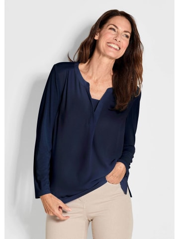 GOLDNER Blusenshirt Elegantes Chiffonshirt mit Jersey-Details in marine