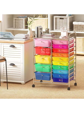 COSTWAY Rollwagen mit 15 stapelbaren Schubladen in Bunt