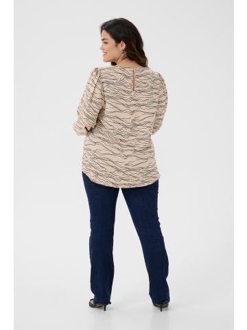 KAFFE curve Langarm-Bluse KCnika in Nomad w. Black Deep graphic