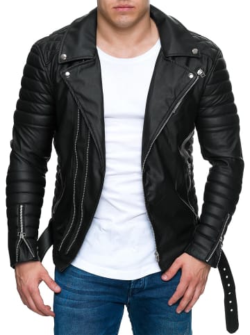 Reichstadt Herren Slim Fit Kunstleder Jacke Silver Zipper in Black PU