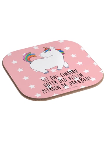Mr. & Mrs. Panda Untersetzer Glas Einhorn Stolzieren mit Spruch in Rot Pastell