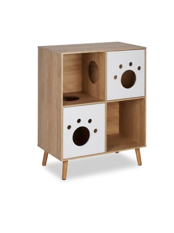 relaxdays Katzenschrank in Natur/ Weiß - (B)75 x (H)96 x (T)40 cm