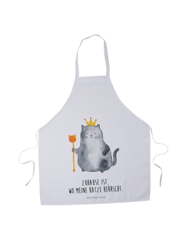 Mr. & Mrs. Panda Schürze Katze König mit Spruch in Weiß