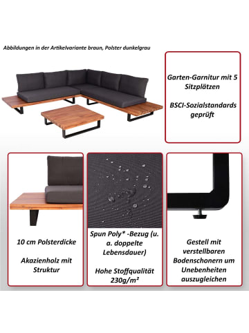 MCW Garten-Garnitur H54, Braun, Polster cremeweiß