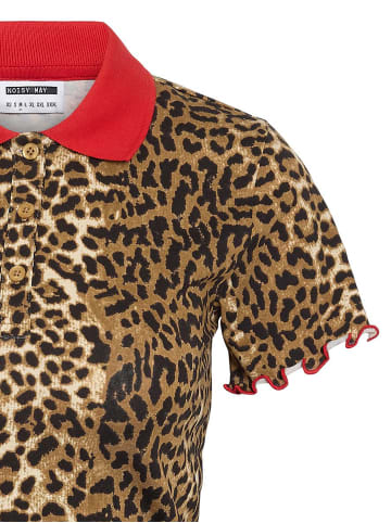 Noisy may Elegantes Polo-Shirt mit Leopardenmuster und Kontrastkragen in Braun