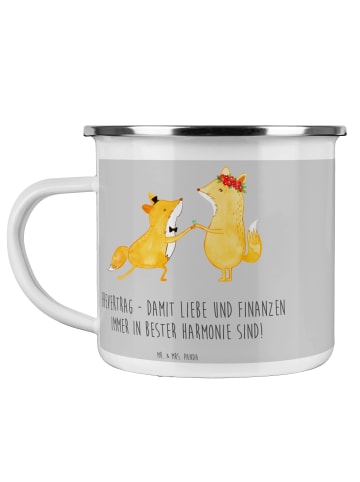 Mr. & Mrs. Panda Camping Emaille Tasse Ehevertrag Liebe Finanzen... in Heather Grey