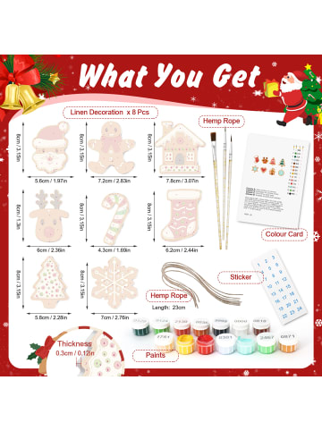 ARTNANAS DIY Malen nach Zahlen 8er Set -"Weihnachtsanhänger" 