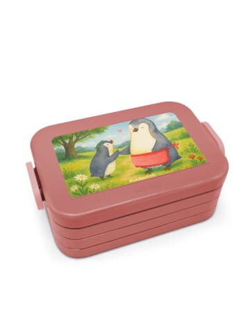 Mr. & Mrs. Panda Bentobox Pinguin mit Kind Design ohne Spruch in Rot Pastell