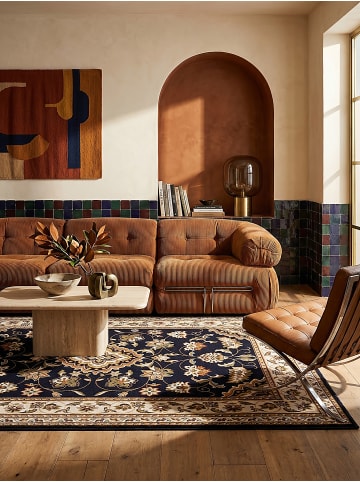 KADIMA DESIGN Orientteppich Bordüre floral klassischer Wohnzimmer-Teppich in Dunkelblau