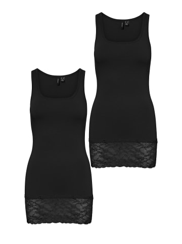 Vero Moda 2er-SET Ärmelloses Top mit Spitzenabschluss am Saum in Schwarz