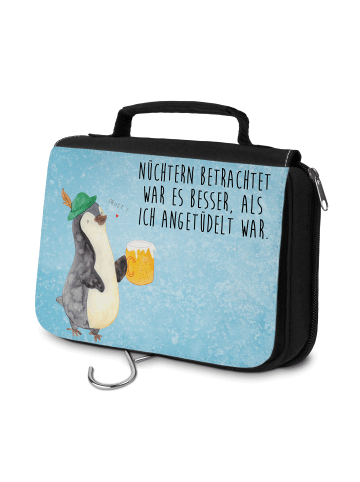 Mr. & Mrs. Panda Waschtasche Pinguin Bier mit Spruch in Eisblau