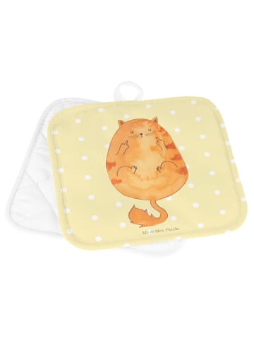 Mr. & Mrs. Panda Topflappen Set Katze Mittelfinger ohne Spruch in Gelb Pastell