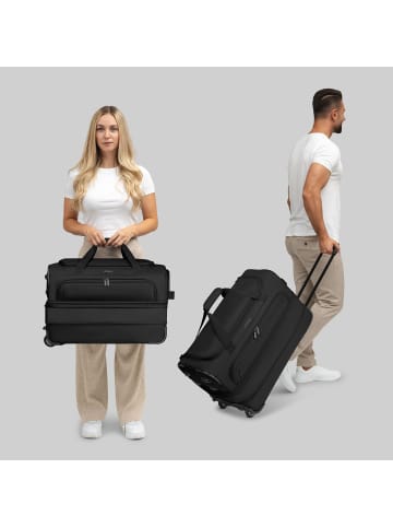 Redolz Duffle Essentials 2-Rollen Reisetasche Set 2 tlg. M+L mit Dehnfalte in black