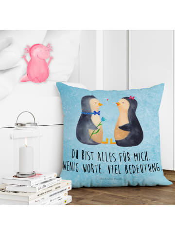 Mr. & Mrs. Panda Sofa Kissen Pinguin Pärchen mit Spruch in Eisblau