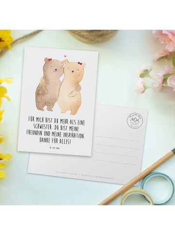 Mr. & Mrs. Panda Postkarte Meine Schwester mit Spruch in Weiß