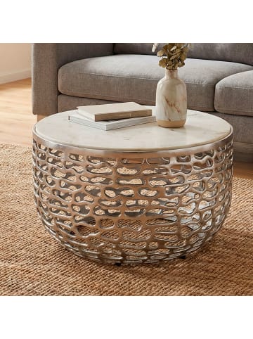 FineBuy Couchtisch in Silber / Marmor / 60x60x35