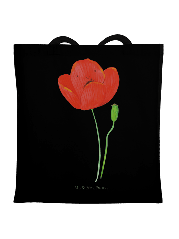 Mr. & Mrs. Panda Jutebeutel Blume Mohnblume ohne Spruch in Schwarz