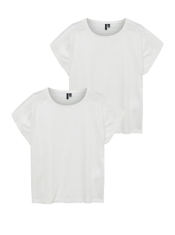 Vero Moda 2er-SET Trendiges Sommer Shirt mit Spitze Rundhals in Weiß