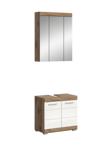 xonox.home Badkombination in Nox Oak/weiß hochglanz - (B) 60 x (H) 191 x (T) 34