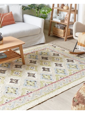 Beliani Geflochtener Teppich TERKOS in Bunt/Beige/Grün - (W) 140 x (H) 0.6 x (L) 200 cm