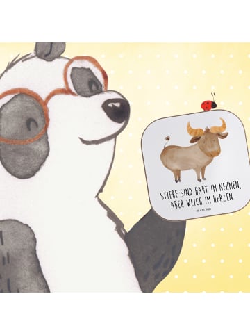 Mr. & Mrs. Panda Glas-Untersetzer Stier Herz mit Spruch in Weiß