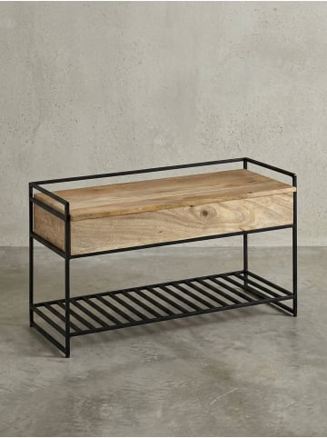 KADIMA DESIGN Flurbank mit Stauraum | Mango Massiv/Metall, 90x52cm, Braun in Beige