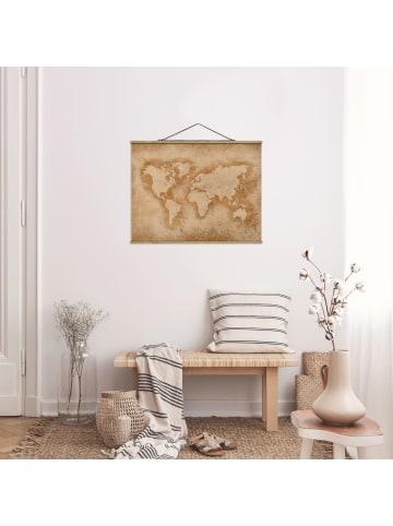 WALLART Stoffbild mit Posterleisten - Antike Weltkarte in Creme-Beige