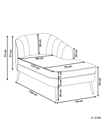 Beliani Chaiselongue ALLIER in Beige/Schwarz - (W) 150 x (H) 75 x (L) 76 cm
