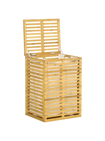 HOMCOM Wäschekorb-44L x 37B x 62,5H cm-Naturholz