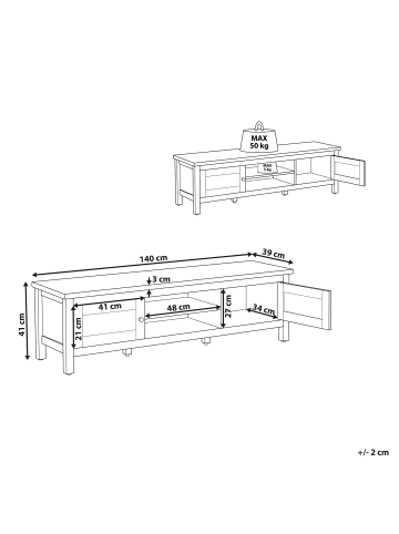 Beliani TV-Schrank ATOCA in Weiß/Braun - (W) 140 x (H) 41 x (L) 39 cm