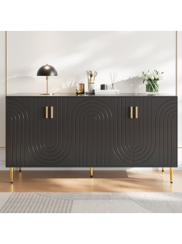 ABRIHOME Sideboard mit Wellendesign (152 x 40 x 75 cm), Schwarz
