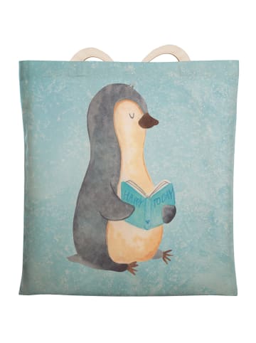 Mr. & Mrs. Panda Einkaufstasche Pinguin Buch ohne Spruch in Eisblau