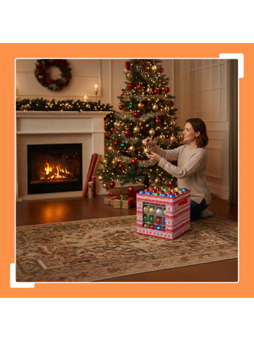 relaxdays 3 x Weihnachtskugel-Aufbewahrungsbox in Rot/ Weiß - (B)33 x (H)33 x (T)33 cm