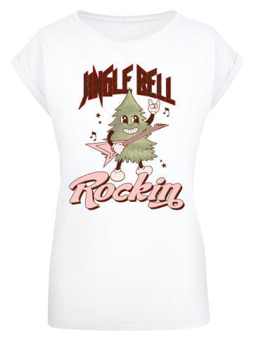 F4NT4STIC Extended Shoulder T-Shirt Jingle Bell Rocking Weihnachten Tree in weiß