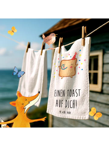 Mr. & Mrs. Panda Gästehandtuch Toast Party mit Spruch in Weiß