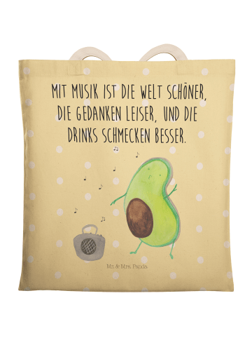 Mr. & Mrs. Panda Shopper Bag Avocado Tanzen mit Spruch in Gelb Pastell