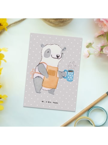 Mr. & Mrs. Panda Ansichtskarte Barista Herz ohne Spruch in Grau Pastell