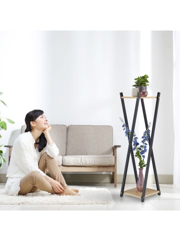 relaxdays Blumenständer in Schwarz/ Dunkelbraun - (B)29 x (H)99 x (T)29 cm