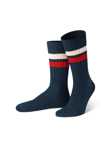 von Jungfeld Gerippte Crew Socken in Dunkelblau in mehrfarbig