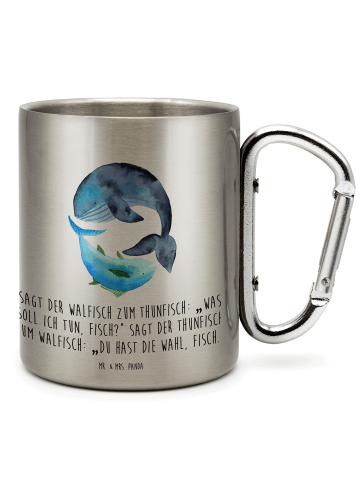Mr. & Mrs. Panda Kaffeebecher Walfisch Thunfisch mit Spruch in Silber
