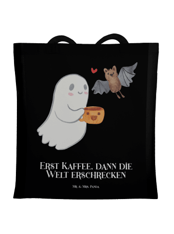 Mr. & Mrs. Panda Tragetasche Gespenst Kaffee mit Spruch in Schwarz