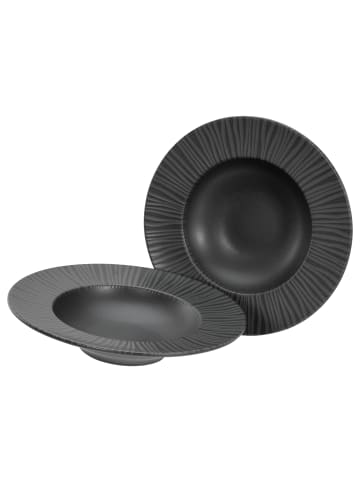 CreaTable Serie Vesuvio black, 2-teiliges Geschirrset, Teller Set aus Steinzeug in Schwarz