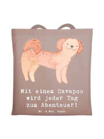 Mr. & Mrs. Panda Tasche Cavapoo Abenteuer mit Spruch in Braun Pastell