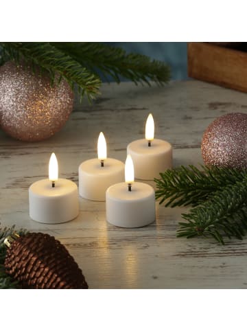 Uyuni 4er Set LED Mini Teelichter aufladbar Timer D: 4cm in weiß