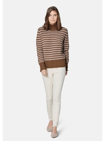 MADELEINE Softer Schurwoll-Pullover mit stylischen Streifen in kitt / macchiato