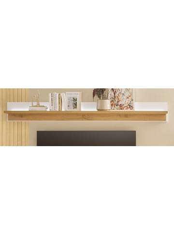 Furn.Design Wandboard weiß matt, Eiche Wotan 201 cm, Wandregal inklusive Beleuchtung