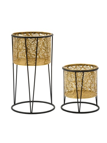 Mauro Ferretti Set mit 2 gold-schwarzen Metall-Pflanztöpfen, Ø 21 x 40–19 x 22 cm