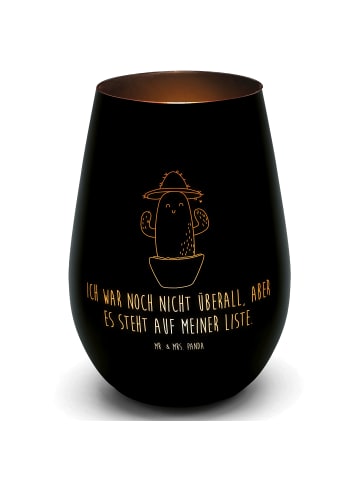 Mr. & Mrs. Panda Gold Windlicht Kaktus Hut mit Spruch in Schwarz