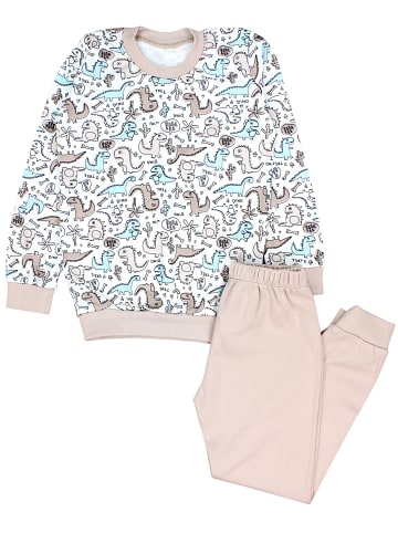 TupTam Kinder Jungen Pyjama Set Langarm 2-teilig in beige/weiß